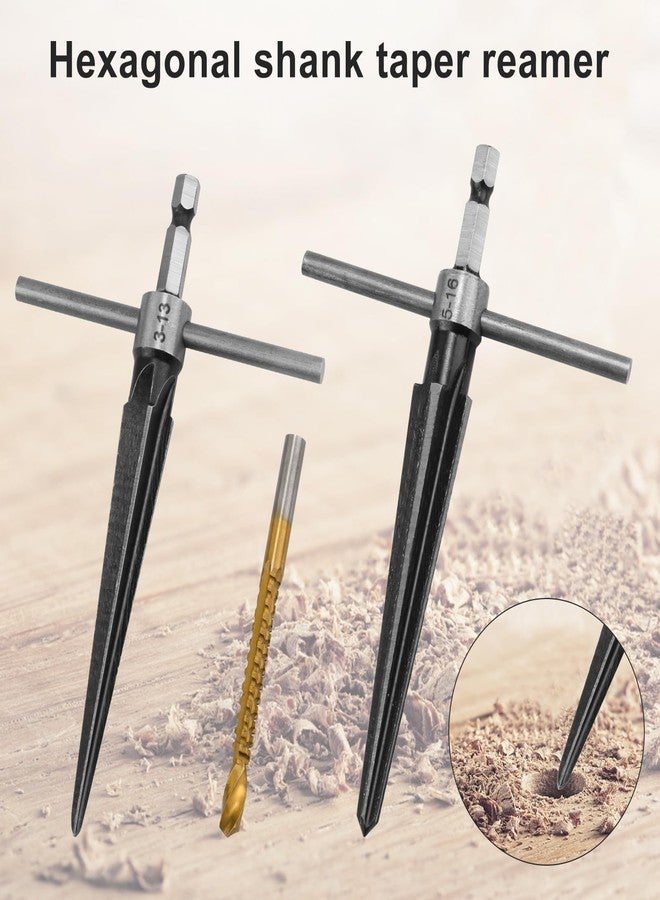Xfopz 5pcs Tapered Reamer Tool Set, 3-13mm (1/8''-1/2'') & 5-16mm(1/2"-5/8") Bridge Pin Hole Hand Reamer Tool Detachable T-Handle Tapered Reamer for Guitars Wood Plastic PVC Pipes Cutting - Image 3